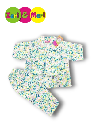 Night suit cotton small flowers 1 to 4y green