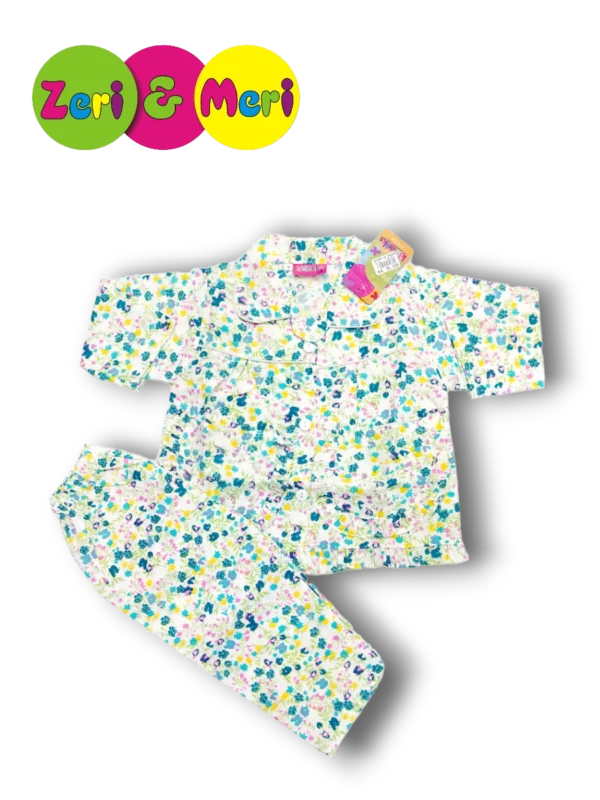 Night suit cotton small flowers 1 to 4y green